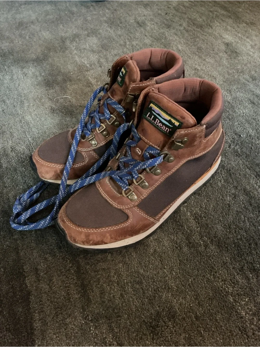 L.L. Bean Men's Brown and Blue Lace-Up Hiking Boots